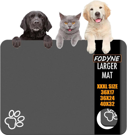 Large Pet Feeding Mat,Super Absorbent Pet Mat,Quick Dry Cat & Dog Water Dispenser Mat,No Stains Non Skid Pet Food Mat for Food and Water Bowl,Easy to Clean Pet Placemats(36"x16" Dark Gray)
