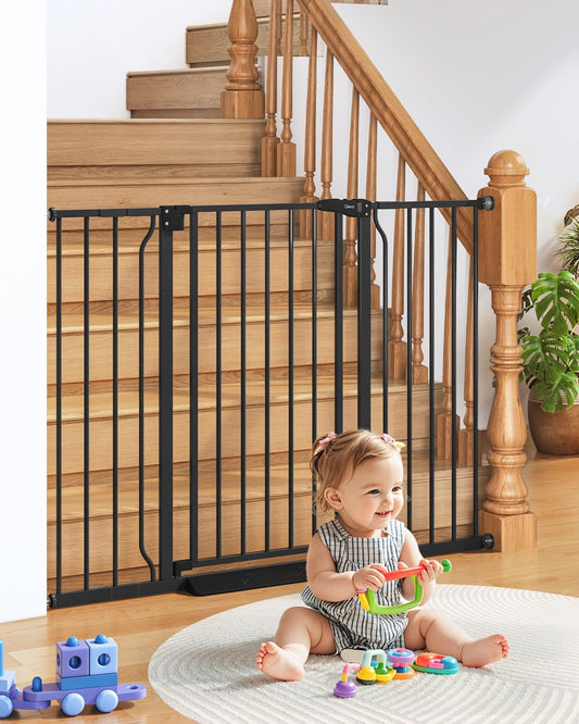 34" Extra Tall Baby Gate for Stairs, Auto Close Stroller Friendly Dog Gate Indoor for Doorways, Pressure Mounted 29"-51" W Baby Gate, Easy Walk Through Gate for Children & Pets, Black