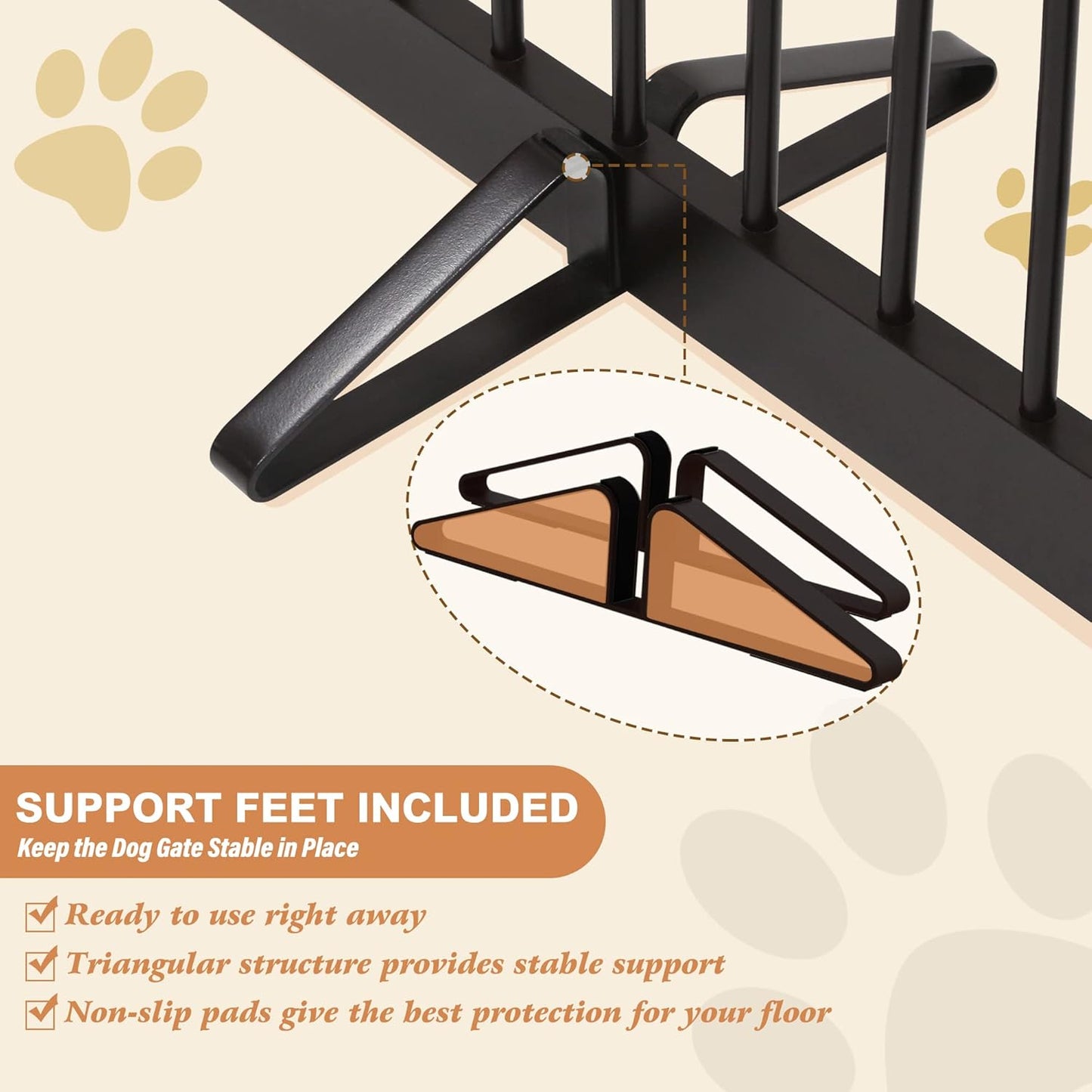 Freestanding Pet Gate for Dogs, Foldable Wooden Dog Gate for House, Indoor Pet Barrier for Stairs, Doorways, Support Feet Included, 24" Height 2 Panels, Brown