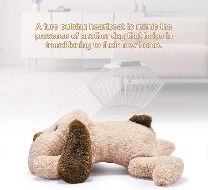 Puppy Heartbeat Toy for Anxiety Relief Dog Behavioral aid Toy for Puppies Sleep Aid Separation Anxiety Soother Cuddle, Brown
