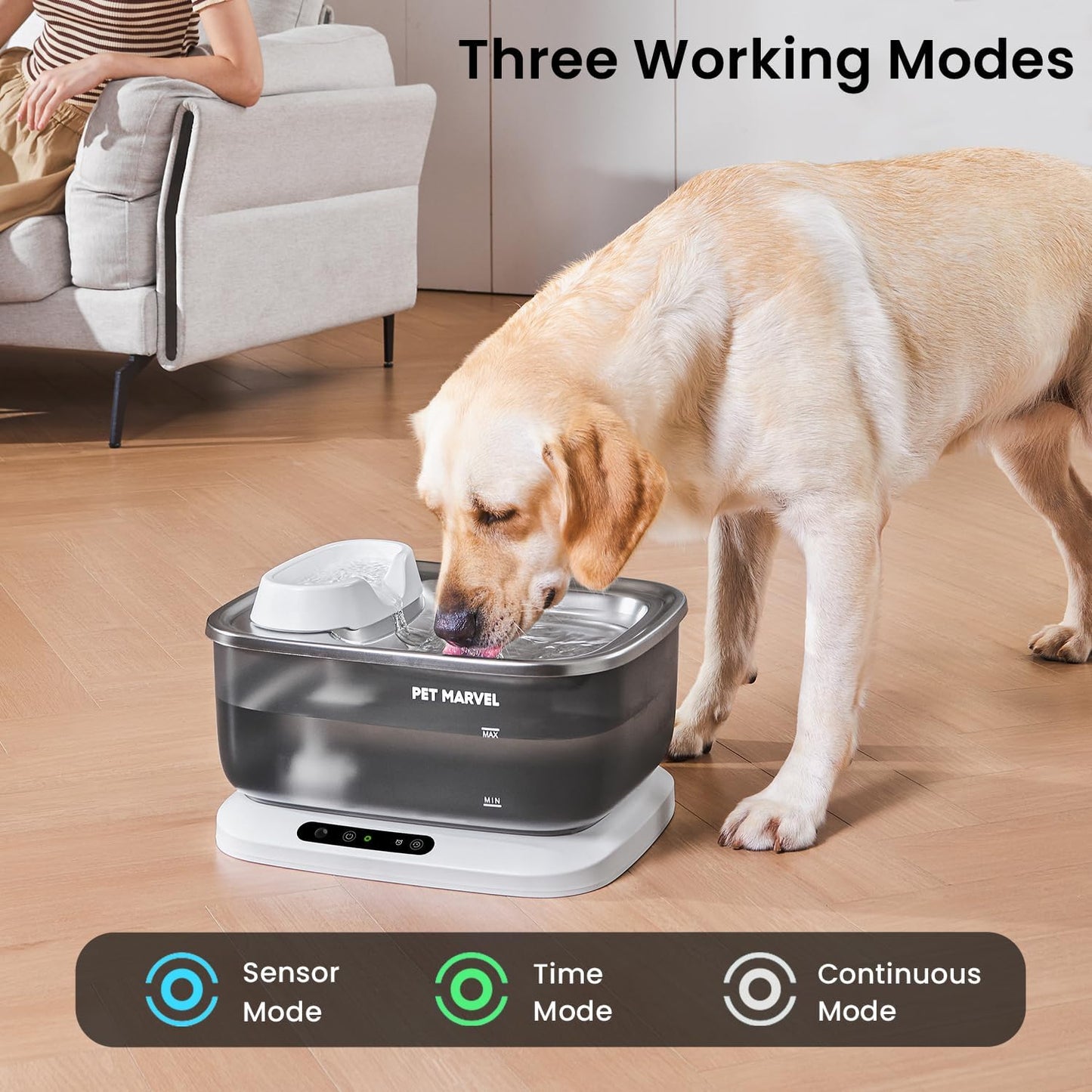 PET Marvel Wireless Sensing Dog Water Fountain for Large Dogs, 7L/1.8Gal/230oz Big Automatic Pet Water Dispenser for Multi Cats, Stainless Steel Filtered Drinking Bowl Wireless Pump F2 V2