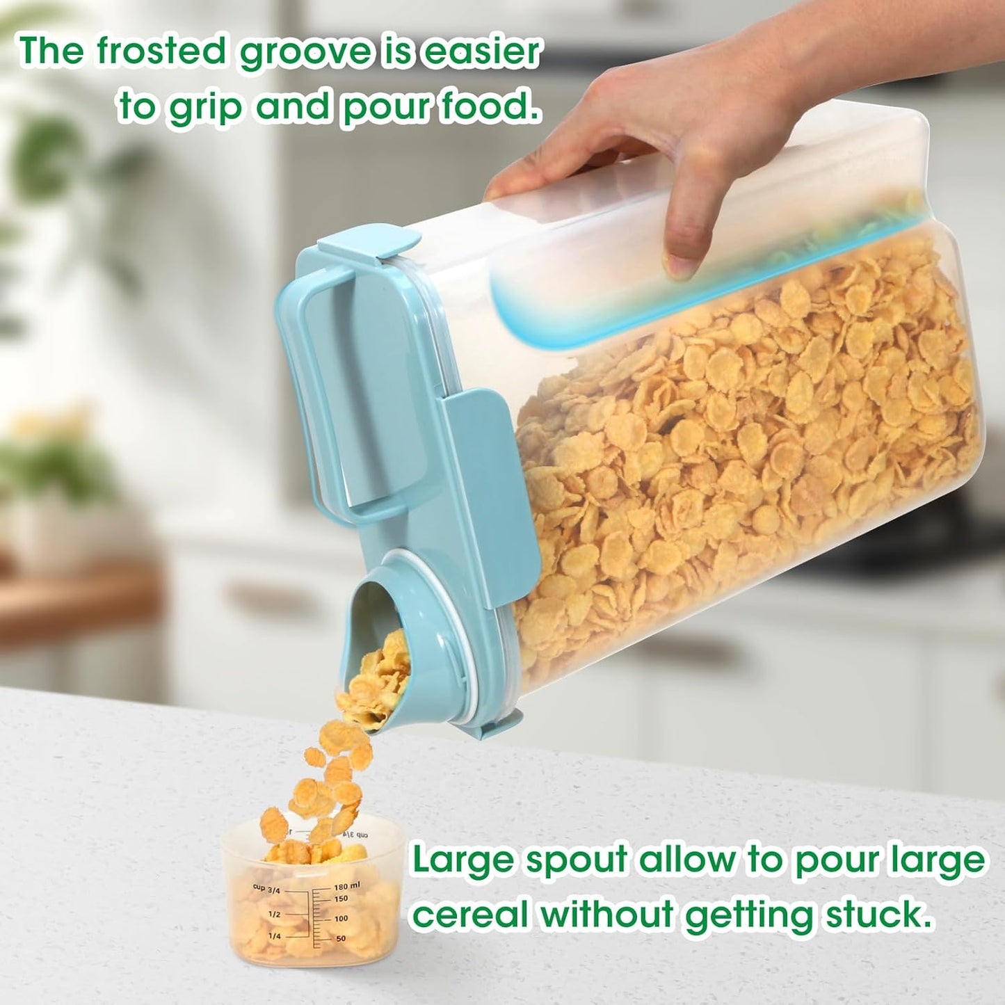 TBMax Airtight Rice Container 10 Lbs Cereal Dispenser, Small Pet Cat Dog Food Storage Container, Plastic Kitchen Pantry Food Storage Holder with Cup -Light Blue