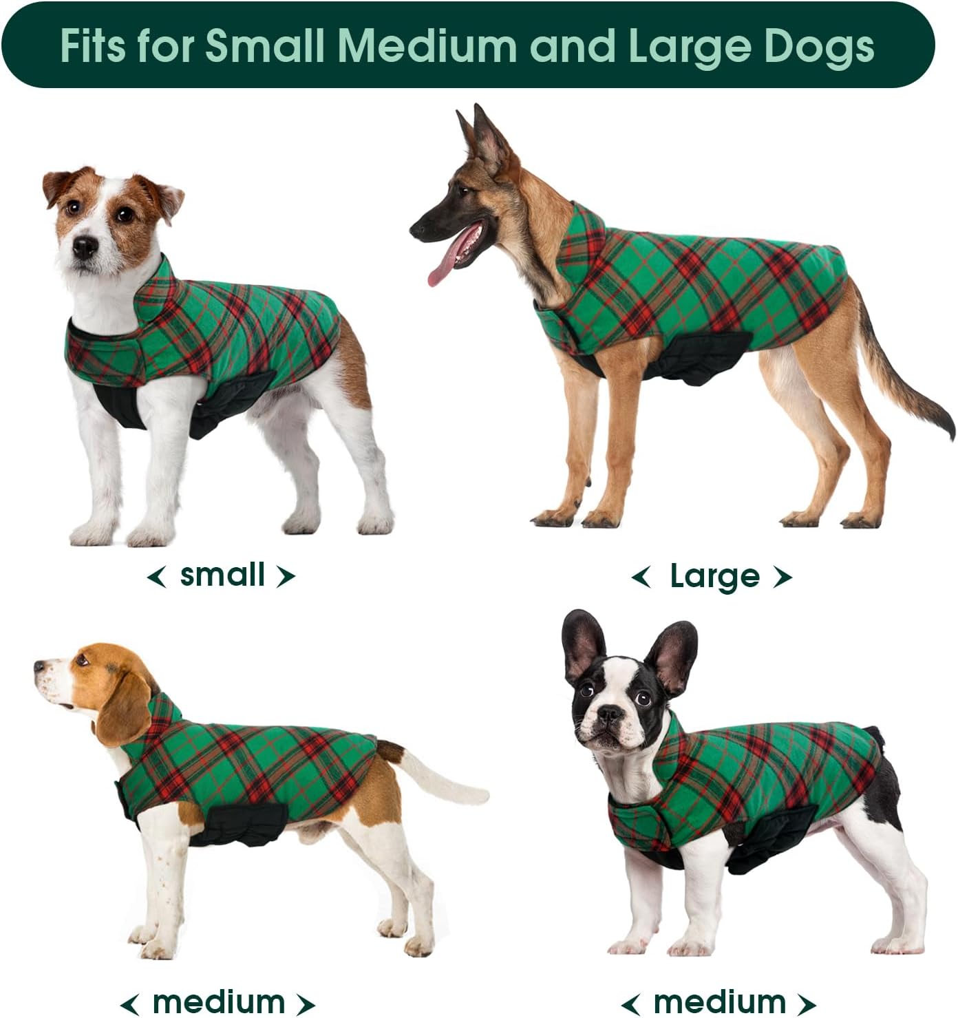 Kuoser Warm Dog Coat, Waterproof Dog Jacket for Extra Large Dogs, Adjustable Durable XXXL Doggie Winter Coat Reversible Puppy Cold Weather Apparel for Large Breed, Christmas Green 3XL