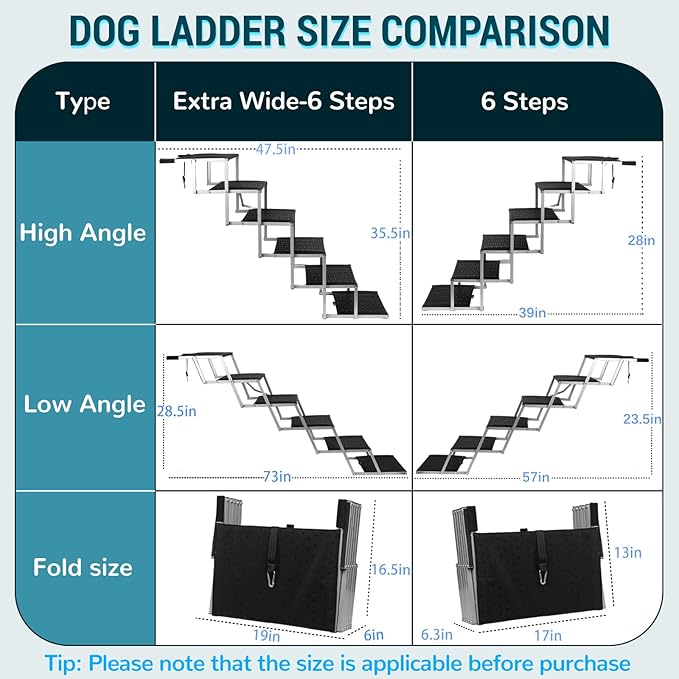 Extra Wide Dog Stairs for Large Dogs,Dog Ramps for Cars,Portable Folding Doggy Stairs for Cars,SUV,Trucks,Pet Ramp with Non-Slip Surface,Pet Steps Supports Up to 250 lb,6 Steps