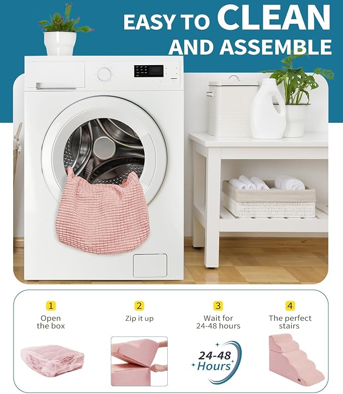 Dog Step for Bed, Dog Stair 5-Step 35D Pet Stair 22.8" H for High Bed or Sofa Non-Slip Balanced Pet Step Indoor, Pink