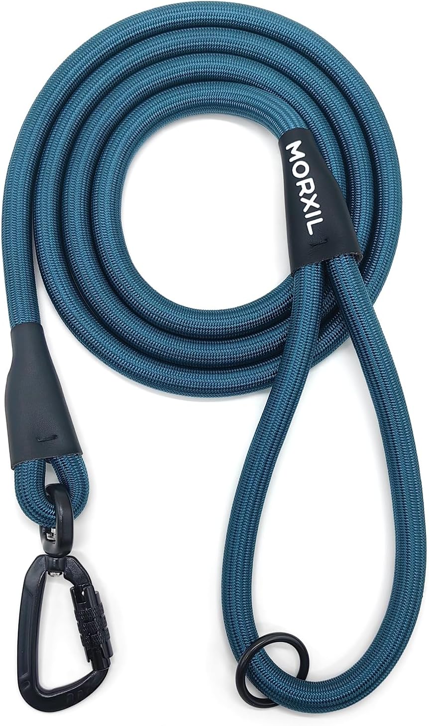 Rope Dog Leash, 6 Foot Heavy Duty Dog Leash with Aviation Aluminum Auto Locking Carabiner, Strong Nylon Pet Lead for Small, Medium, Large Dogs (Navy Blue, 6FT)