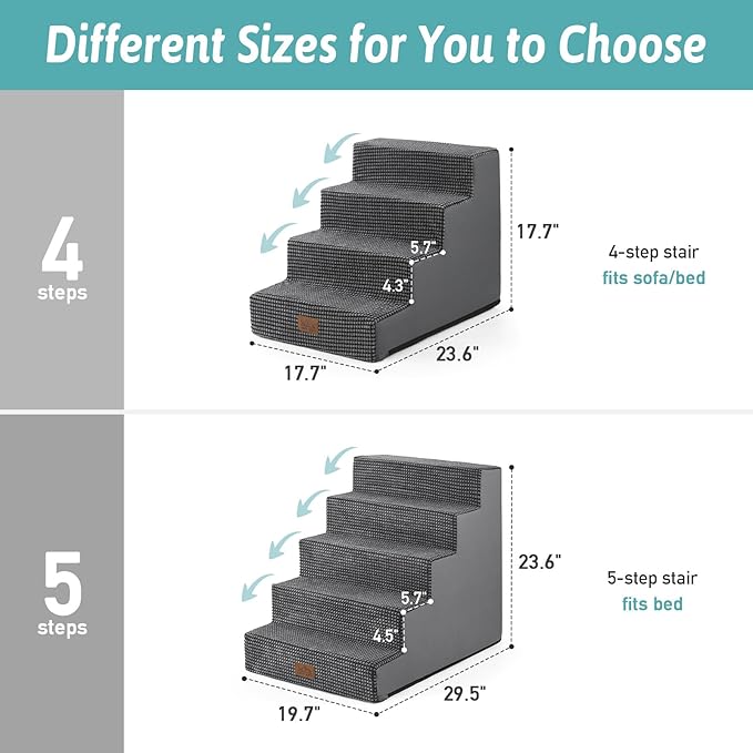 Dog Stairs for Small Dogs, 4 Tier Wider Pet Stairs for Couch and Beds, 17.7" H Non-Slip Dog Steps for Old Cats, Puppy, Small Medium Dogs, 17.7x23.6x17.7 inch, Dark Grey