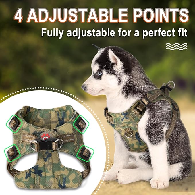 Dog Harness Step in Dog Vest Harness, Reflective Adjustable Puppy No Pull Harness Breathable Soft for Small and Medium Dogs Cats, Camo, XS