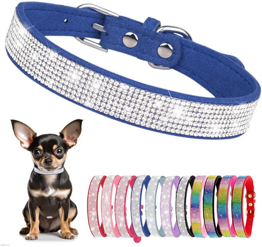 Rhinestone Dog Collar for Small Dogs, Bling Diamond Fancy Crystal Glitter Pretty Jewel Pet Puppy Collars for XXS XS Small Medium Large Breed Girl Dogs Female Cats Kitten, Blue L