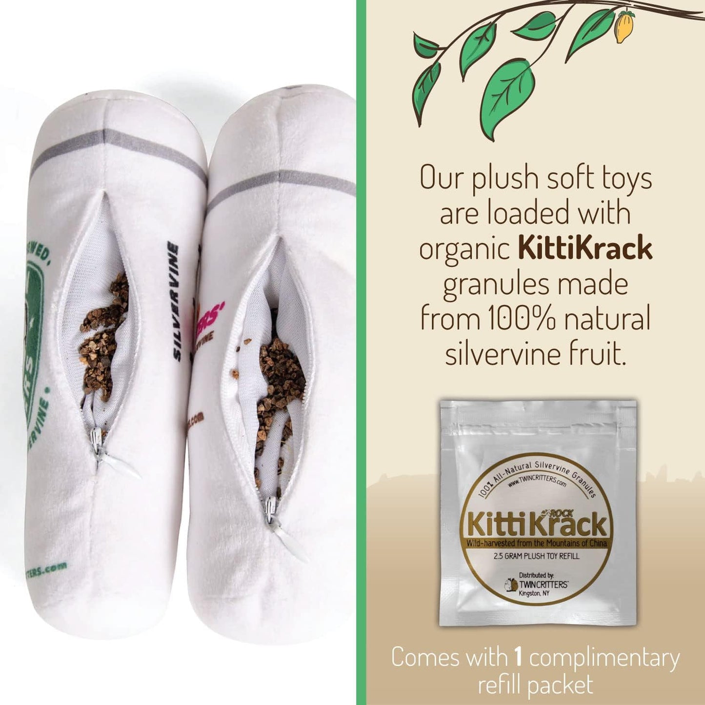 KittiBuzz 2-Pack Organic Silvervine Catnip Substitute Toys for Cats & Kittens | 100% All-Natural Wild Harvested Silvervine | 2 Refillable Coffe Cup Kicker Cat Toys