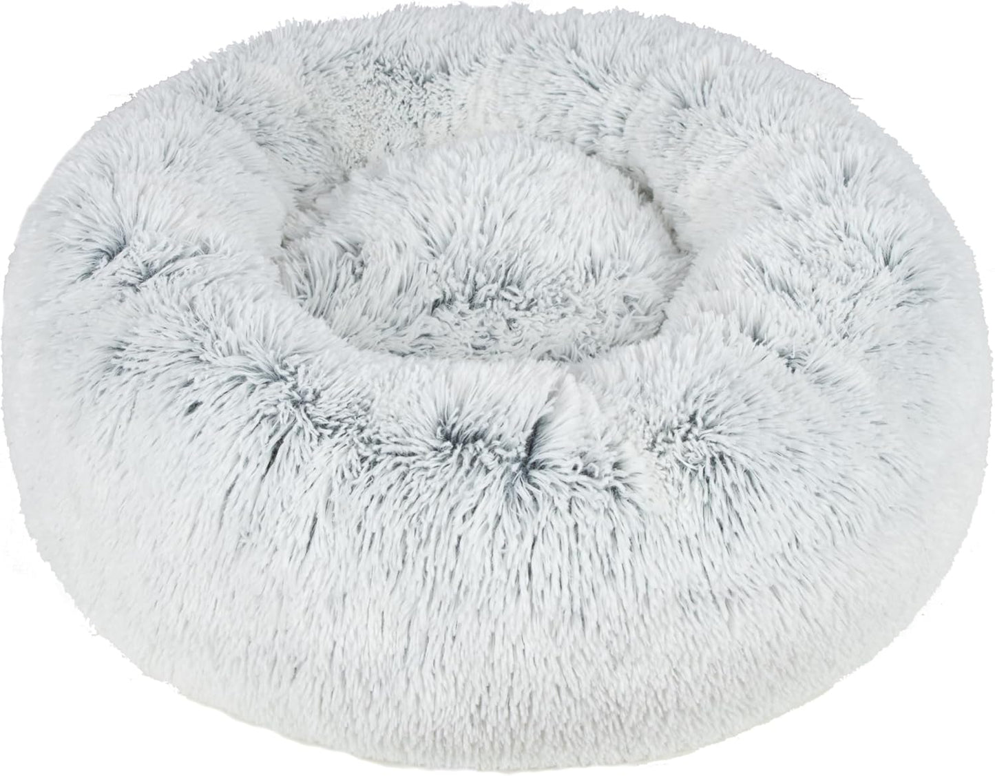 Best Pet Supplies Round Donut Dog Bed with Plush Faux Fur Fabric, Calming, Anti-Anxiety Cushion for Indoor Pets, Slip-Resistant Base, Soft Ergonomic Support - Light Warm Gray, 24x24x7''
