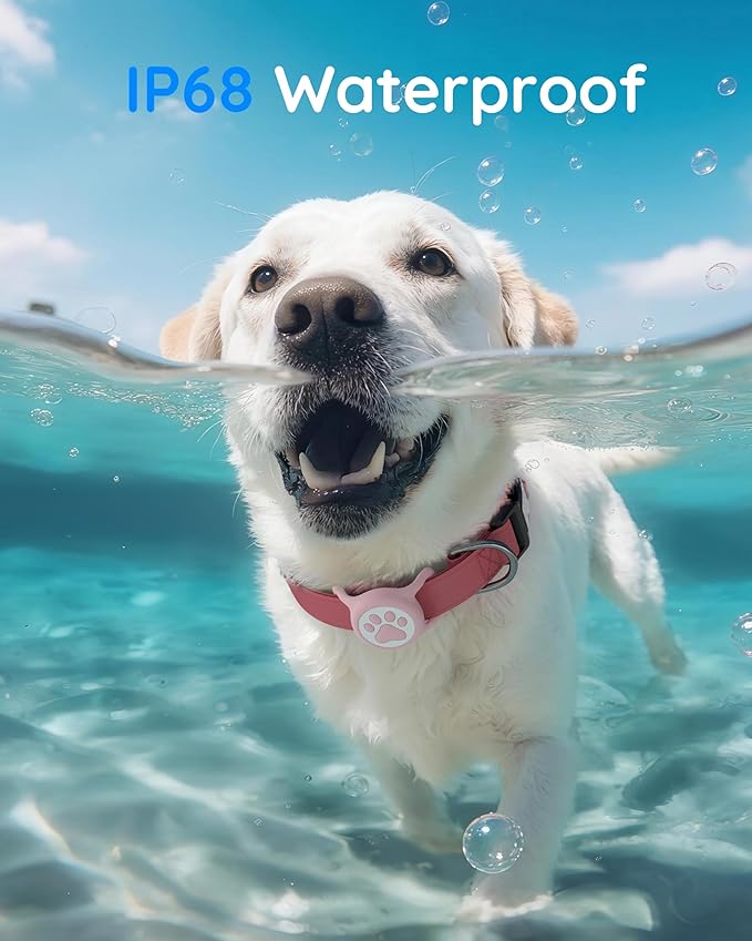 IP68 Waterpoof Dog Airtag Holder, Stretchy Silicone Full Body Covered Apple Air Tag Holder for Dog Cat Collar Fit All Width Collar (Pink, 1 Pack)