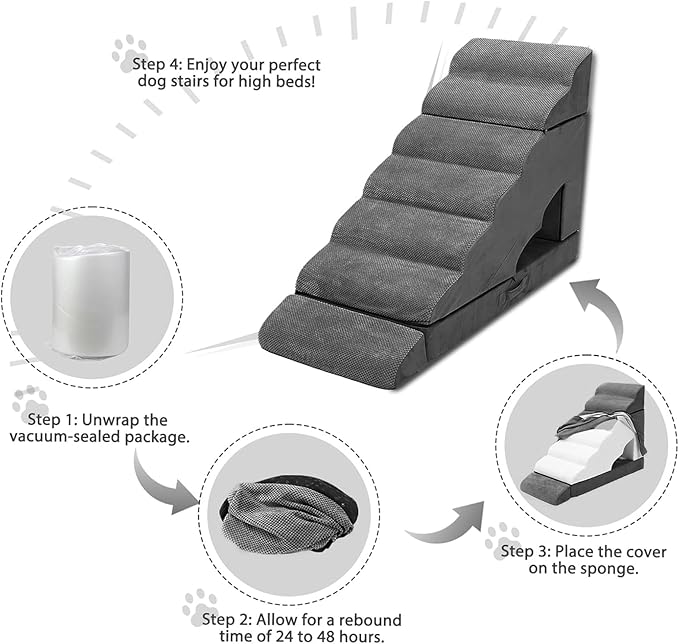 Foam Dog Stairs & Steps Ramps for High Beds 30-36 inches High Tall Large Dogs, LitaiL 7 Step Pet Stairs Steps for High Beds 30 inch Small Dogs, Non-Slip Dog Ramps for Bed