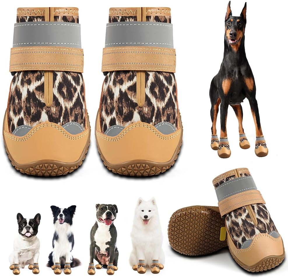 Dog Shoes for Large Dogs, Medium Dog Boots & Paw Protectors for Hardwood Floors, Outdoor Dog Booties for Hot Pavement Winter Snow Hiking, Waterproof Dog Shoes with Reflective Strips Size 6