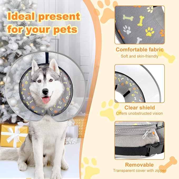 Dog Cone Collar with Enhanced Anti-Licking, Inflatable Dog Cone After Surgery, Adjustable Size with Soft Padding for Small Medium Large Dogs - S