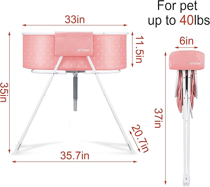 Little Dipper Dog Bath Tub and Wash Station for Bathing Shower and Grooming, Elevated Foldable and Portable, Indoor and Outdoor, for Small and Medium Size Dogs, Cats and Other Pet (Pink)