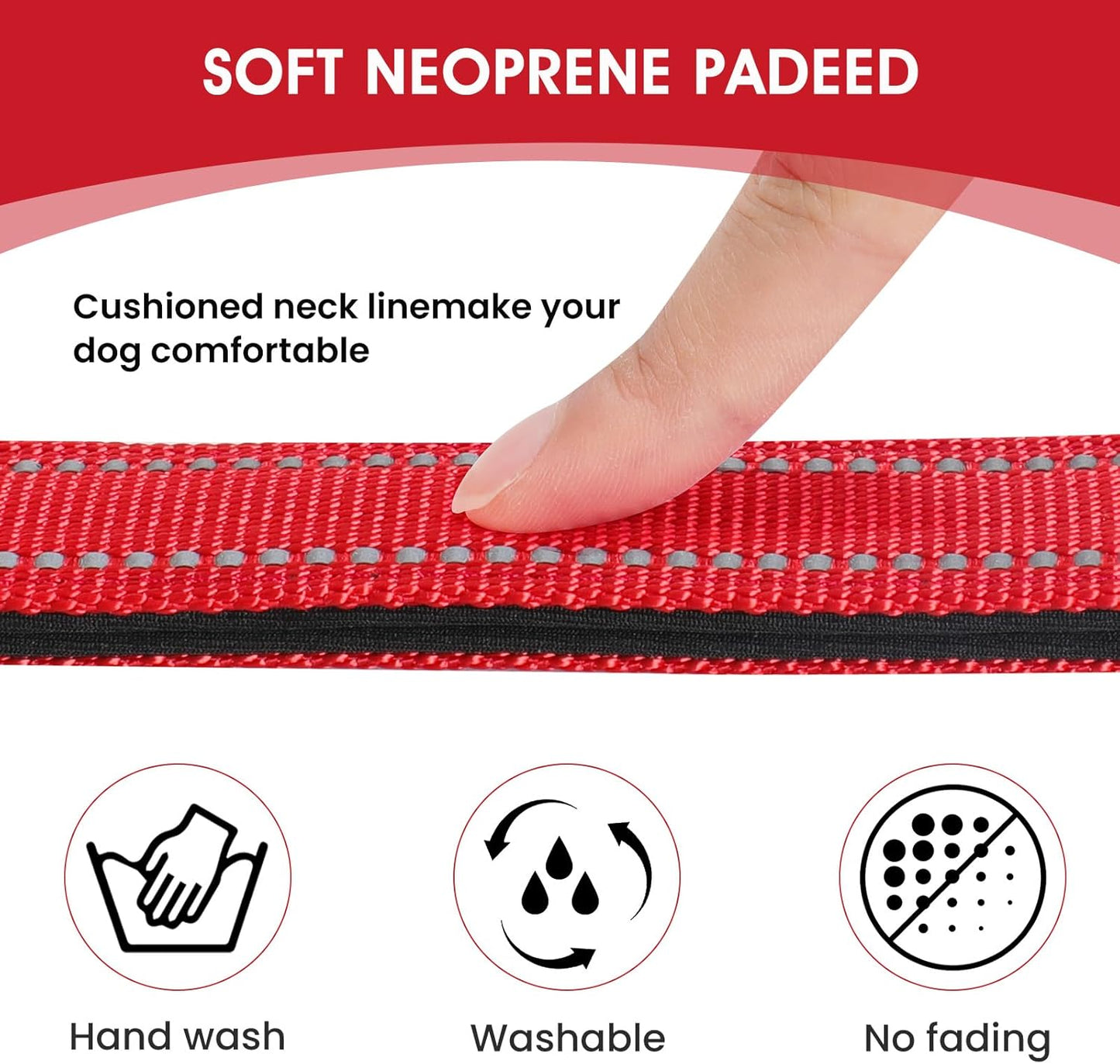 Reflective Dog Collar Padded with Soft Neoprene Breathable Quick Release Basic Dog Collars for Medium Large Dogs Red Boy Girl