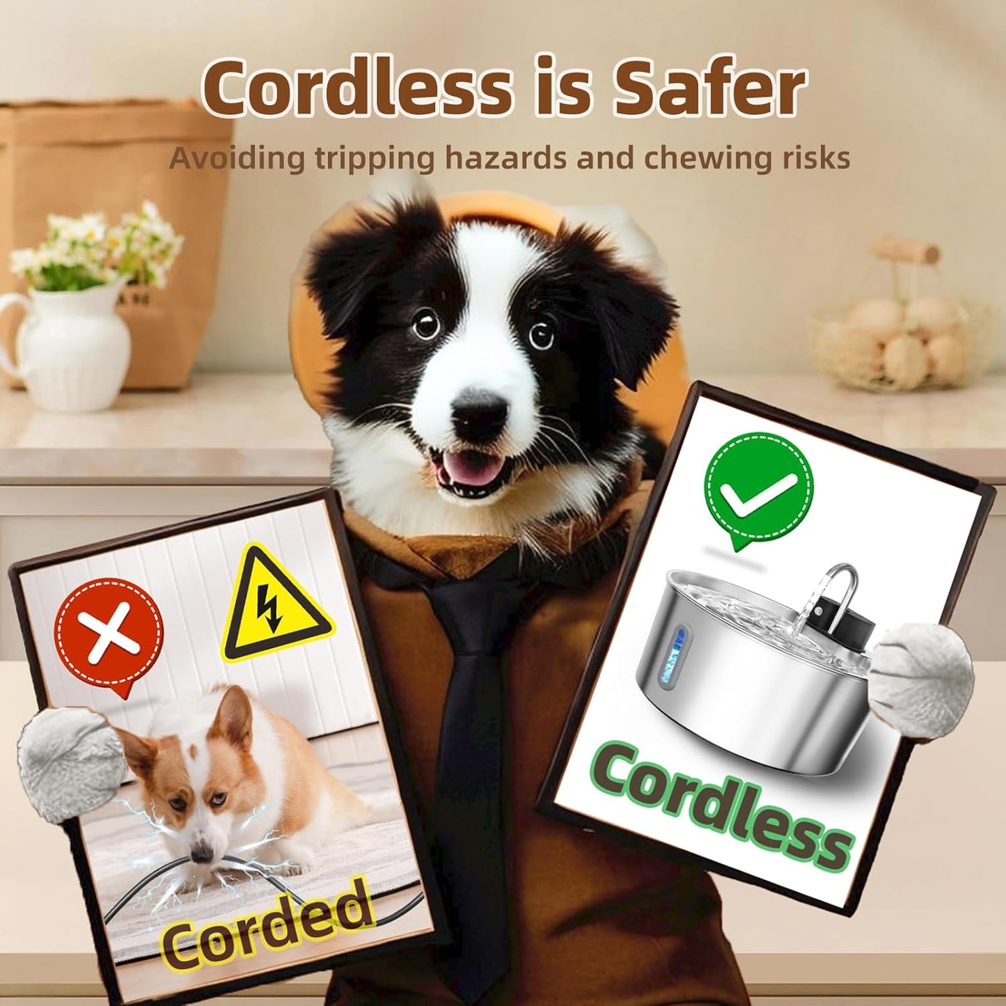 Dog Water Fountain Stainless Steel: 7L/236oz Cordless Large Dog Water Bowl Dispenser Automatic Cat Pet Water Fountain Indoor with Deeper Drinking Area, Multi-Pet Water Fountain with Ultra-Quiet Pump