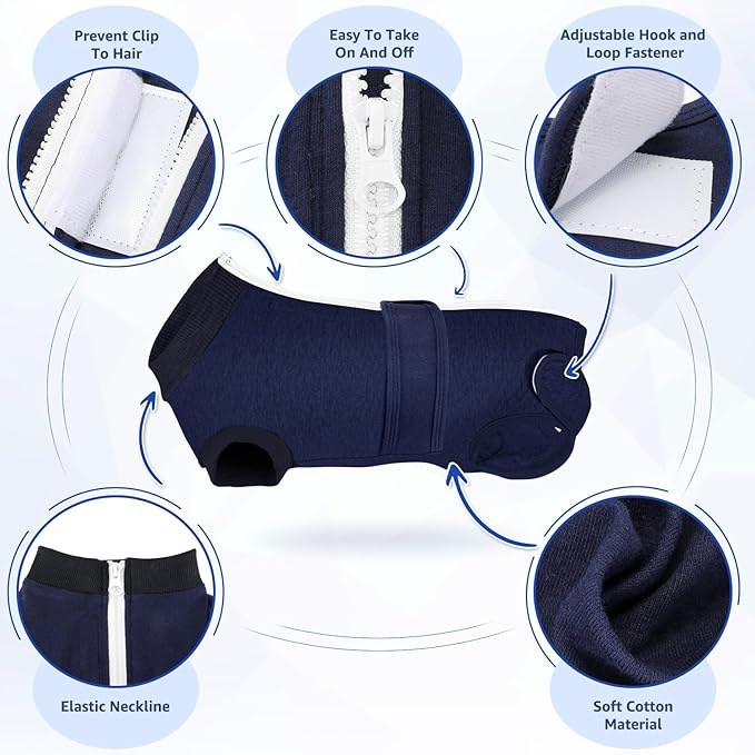 Lukovee Recovery Suit for Dogs, Zipper-On Onesie for Female Male Dog, Abdominal Wounds Cone E-Collar Alternative, Prevent Licking Spay (XL, Dark Blue)