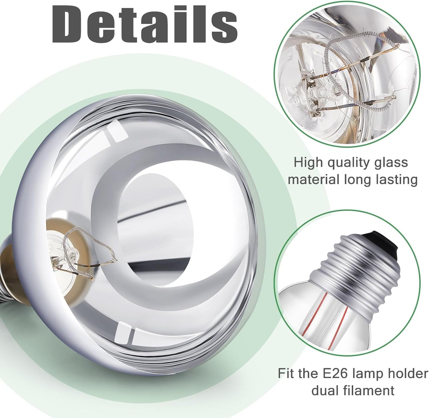 VIHOSE 4 Pack 250 Watt Heat Lamp 120v R40 Heat Lamp Bulbs Glass Incandescent Light Bulbs Incandescent Heating Lightbulbs for Reptiles Chicks Food Puppies Bathroom, Use E26 Base (Silver)