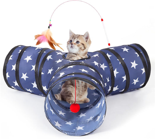 Tempcore 3 Way Collapsible Cat Tunnels, Indoor Cat Toys with Peek Hole & Boredom Breaker Ball for Kittens & Puppies