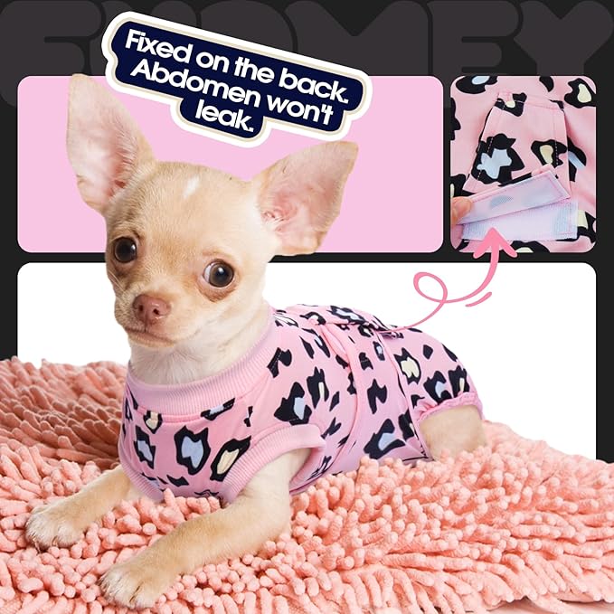 FUAMEY Recovery Suit for Dogs After Surgery,Soft Breathable Dog Bodysuit E-Collar & Cone Alternative Surgical Suit,Male Female Dog Neuter Spay Suits Anti Licking Wounds Onesie Pink Leopard XL
