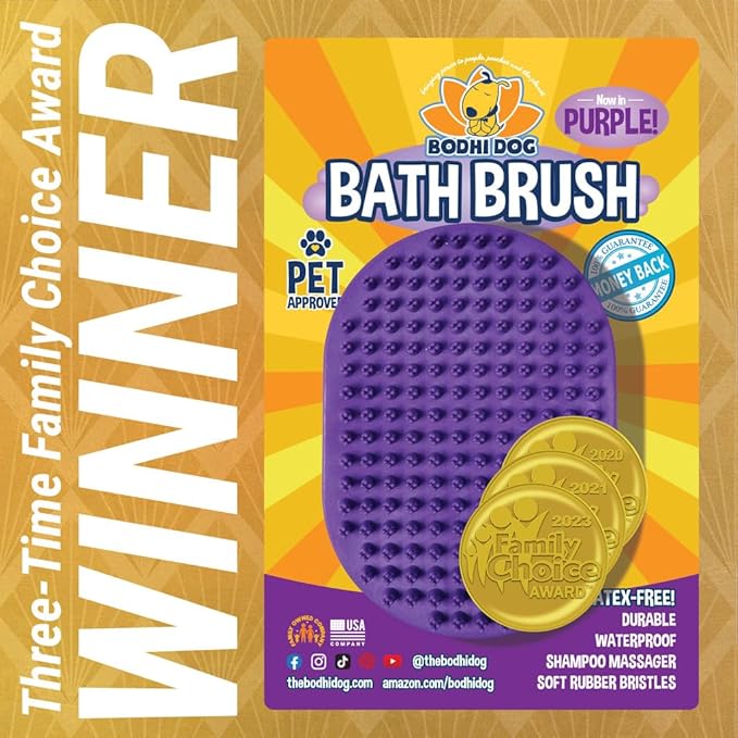 Bodhi Dog Shampoo Brush - Pet Grooming & Bath Supplies for Dogs and Cats - Bath Brush for Long & Short Hair - Premium Scrubber for Shower, Bathing & Massage (One Pack, Purple)