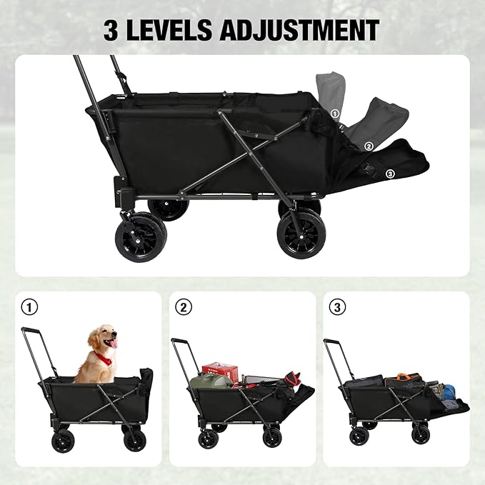 REDCAMP Folding Dog Wagon Cart with Removable Canopy Heavy Duty, 220L Large Collapsible Utility Cart Dog Stroller with Tailgate for Sports Shopping Pet, Black