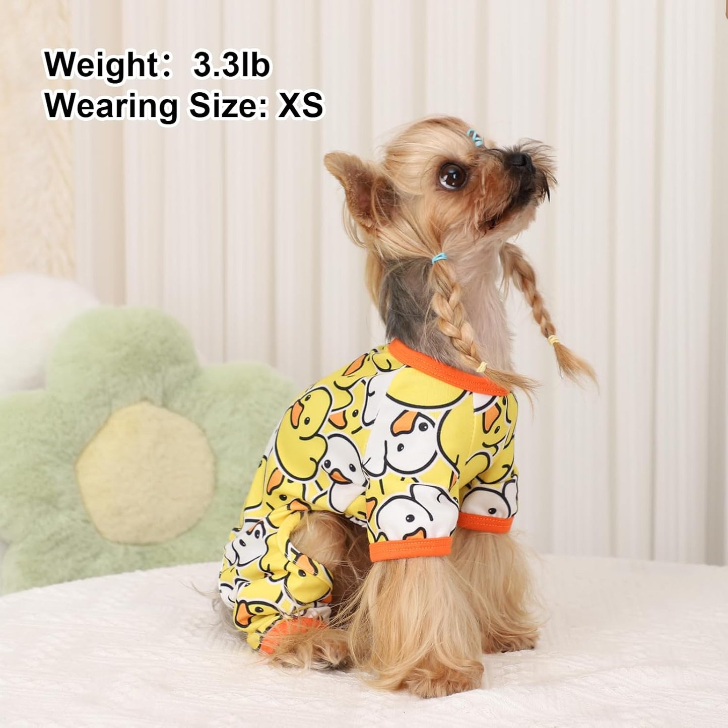 Dog Pajamas Pjs Spring Summer Dog Clothes for Small Dogs Girl - Boy - Small Size Dogs, Soft Stretchy Cute Puppy Clothes Doggie Onesies Cat Pet Jumpsuit Jammies Outfit, Duck Yellow, S