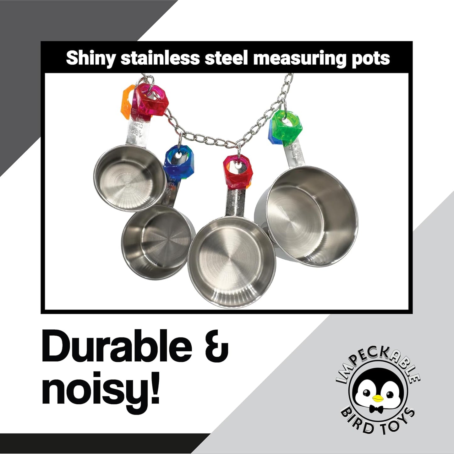 1410 Stainless Pot Delight from Parrots Cockatiels Conures Budgies Macaws Lovebirds African Greys Parrot Toys Stainless Foraging Chew Treat Noise-Making Fun Sensory Enrichment.