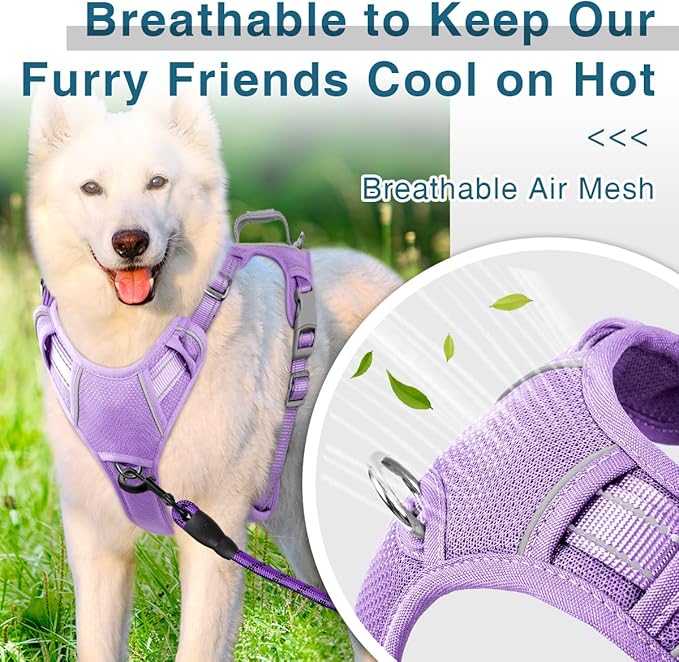 BARKBAY Dog Harness No Pull with ID Tag Pocket - Heavy Duty, Reflective, Easy Control for Large Dogs(Violet Purple,L)