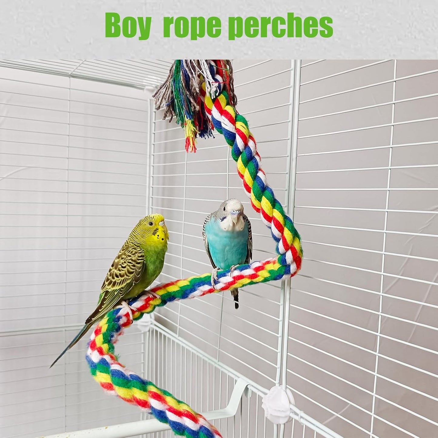 Bird Rope Perch & Birds Swing Set - Bird cage Accessories, 40‘’ Rope perches for Conures, Parrots,Cockatiel,Lovebird,Budgerigar,Parakeet perches for cage,Birds perches