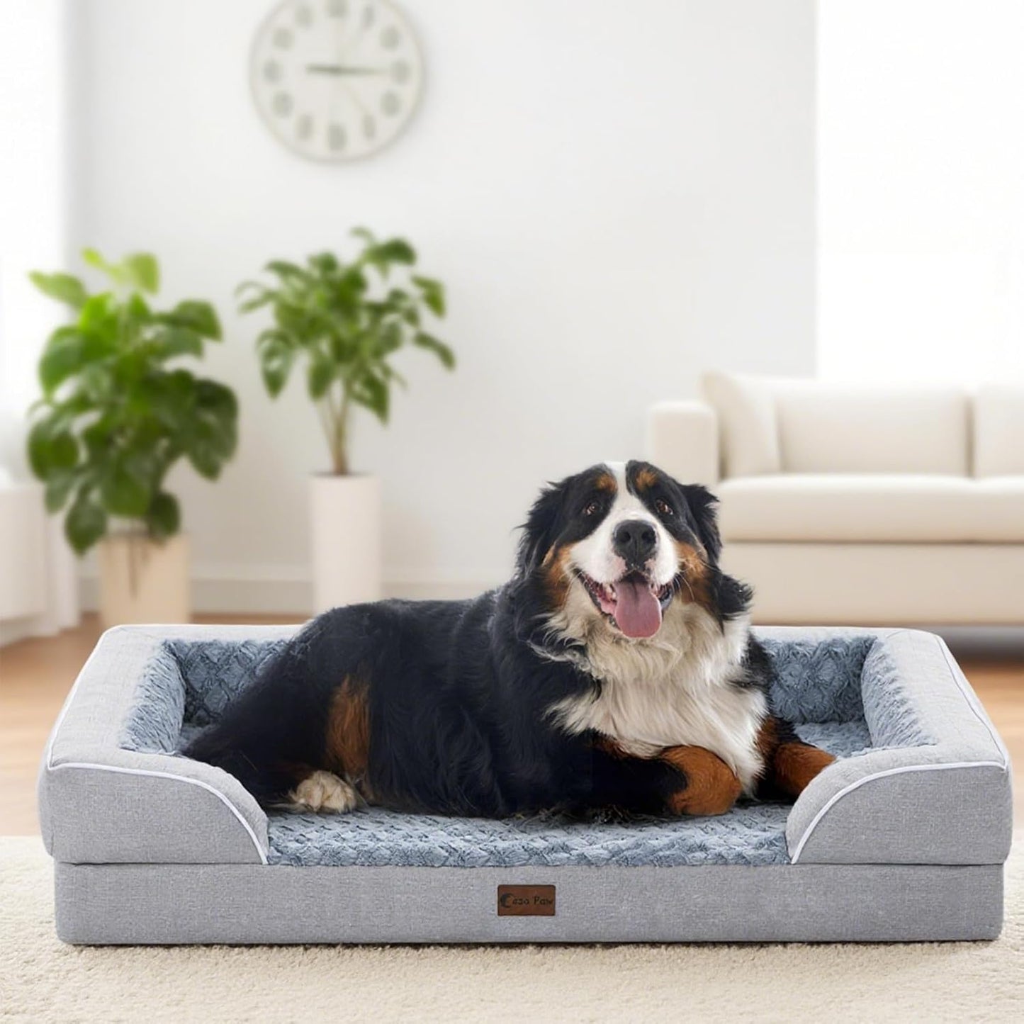 Orthopedic XXL Dog Bed for Extra Large Dogs, Waterproof Memory Foam Dog Beds with Sides, Egg-Crate Foam and Non-Slip Bottom Dogs Couch Beds with Washable Removable Cover(XX-Large,Light Grey)