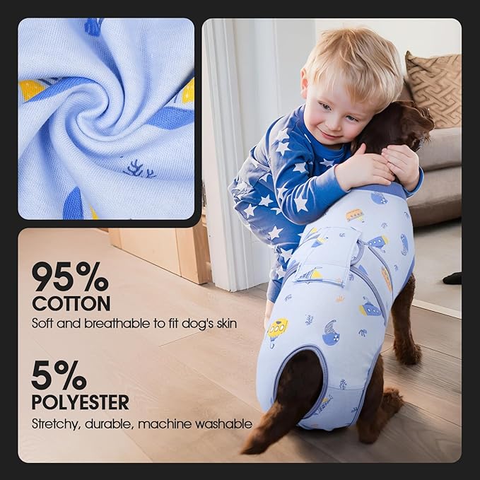 FUAMEY Recovery Suit for Dogs After Surgery,Soft Breathable Dog Bodysuit E-Collar & Cone Alternative Surgical Suit,Male Female Dog Neuter Spay Suits Anti Licking Wounds Onesie Blue Boat XL