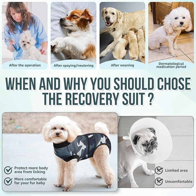 Lukovee Recovery Suit for Dogs, Zipper On Recovery Suit for Female Male Dog, Onesie Abdominal Wounds Cone E-Collar Alternative Prevent Licking Spay Recovery Suit (Camouflage, XL)