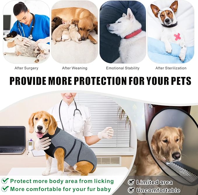 Idepet Dog Recovery Suit Female,Dogs Onesie Suit Surgery Male Breathable Pet Bodysuit for Spay Neuter E-Collar & Cone Alternative Surgical Suit Puppy Abdominal Anti Licking Wounds Shirt (Gray, XL)