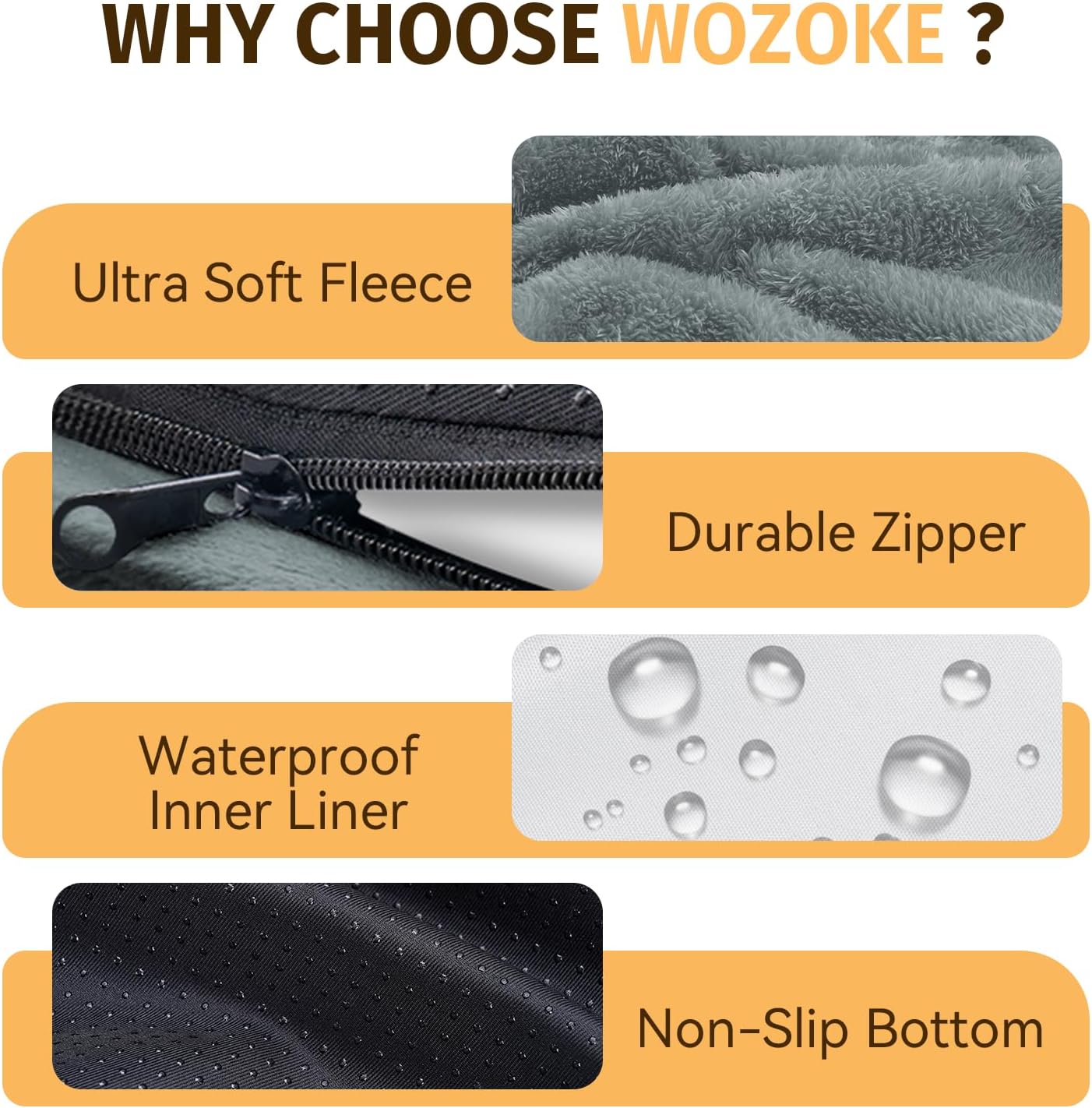 Orthopedic Waterproof Large Dog Bed: Memory Foam Washable Dog Bed with Bolsters - XXL Orthopedic Removable Cover for Medium Large Sized Pet - Non-Slip Bottom - Grey