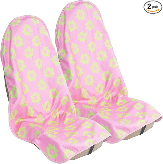 Car Seat Cover Protector Front Seats,for Gym Workout,Running,Swimming,Beach and Hiking,Waterproof Sweat Towel Bucket Seat Covers for Cars SUV Trucks (Flower and Pink, 2Pcs)