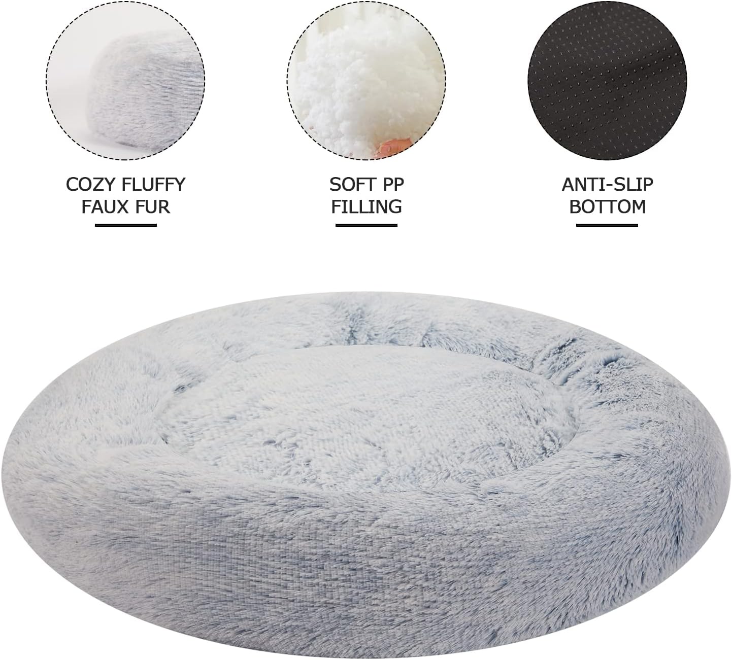 Bedfolks Calming Donut Dog Bed - 45 Inches Round, Plush for Extra Large Dogs, Anti-Anxiety, Washable & Non-Slip (Light Blue, Extra Large)