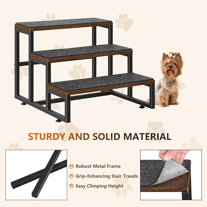 Dog Stairs for Small Dogs 3 Steps Pet Stairs Dog Stairs Steps for Couches High Beds, Non-Slip Indoor Dog Ramp, Holds Up to 100lbs