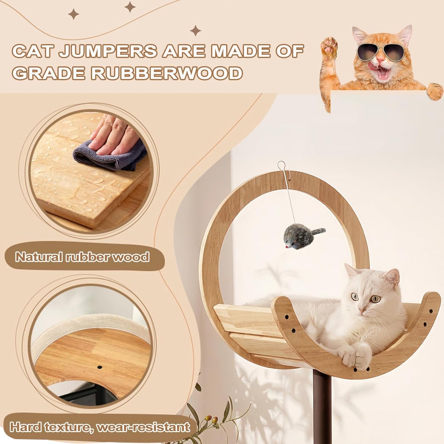 Cat Tree, 66In Cat Tower with Scratching Post, Tall Multi-Level Cat Houses for Indoor Cats Large Adult, Cute Cat Post Cat Condos with Dangling Ball,Plush Platform, Hammock, Big Cats Climbing Tower