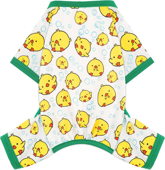 Dog Pajamas Small Sized Dogs Stretchable Summer Dog Clothes Pjs 4 Legs Girl Boy Cute Soft Puppy Outfits Doggie Cat Jammies Jumpsuit Sleeper for Pet, Duckling, L