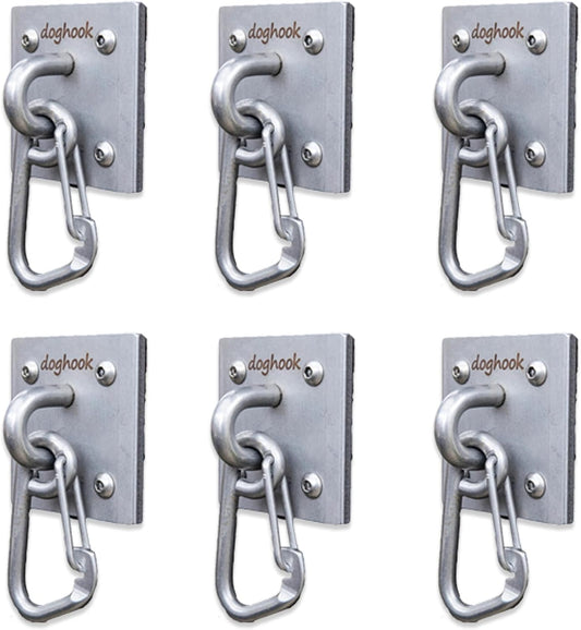 Canine Hitch- Secure Dog Leash Parking Wall Large Hook with Clip 6 Pack - Tie Out Stainless Steel & ABS Mounting Plate for Strength - Practical Lead Management for Home & Business
