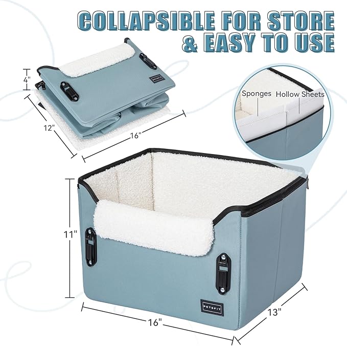 PETSFIT Dog Car Seats for Small Dogs, Patent Safe Buckles Dog Booster Car Seat, Pet Car Seat with Safety Belt, Suitable for Small Pets Up to 25lbs (Mint Green)