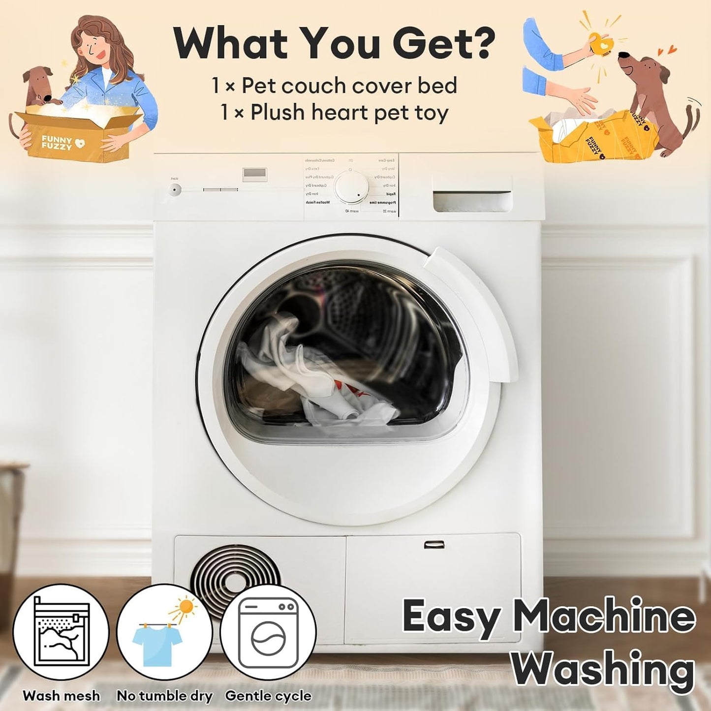 FUNNY FUZZY Pet Fluffy Plush Calming Dog Couch Bed Sofa Protector Washable Pets Mat for Large Medium Small Dogs and Cats (Grey,47.24 × 37.4 × 6.3 in)