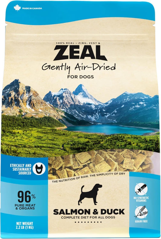 ZEAL Canada Air-Dried Salmon & Duck Recipe for Dogs - Superfood Omega-3 Rich, Dual-Protein, Grain Free, No Fillers, Complete Nutrition (Salmon & Duck, 2.2 lb)