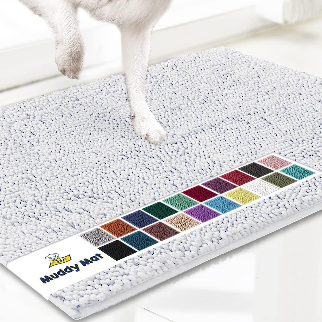 Muddy Mat® Shown on TV – Super Absorbent Door Mat Indoor, Microfiber Quick Dry Chenille Entryway Rug, Non-Slip Front Door Mat, Indoor Mats for Entryway, Machine Washable Pet Rug, White 24"x36"