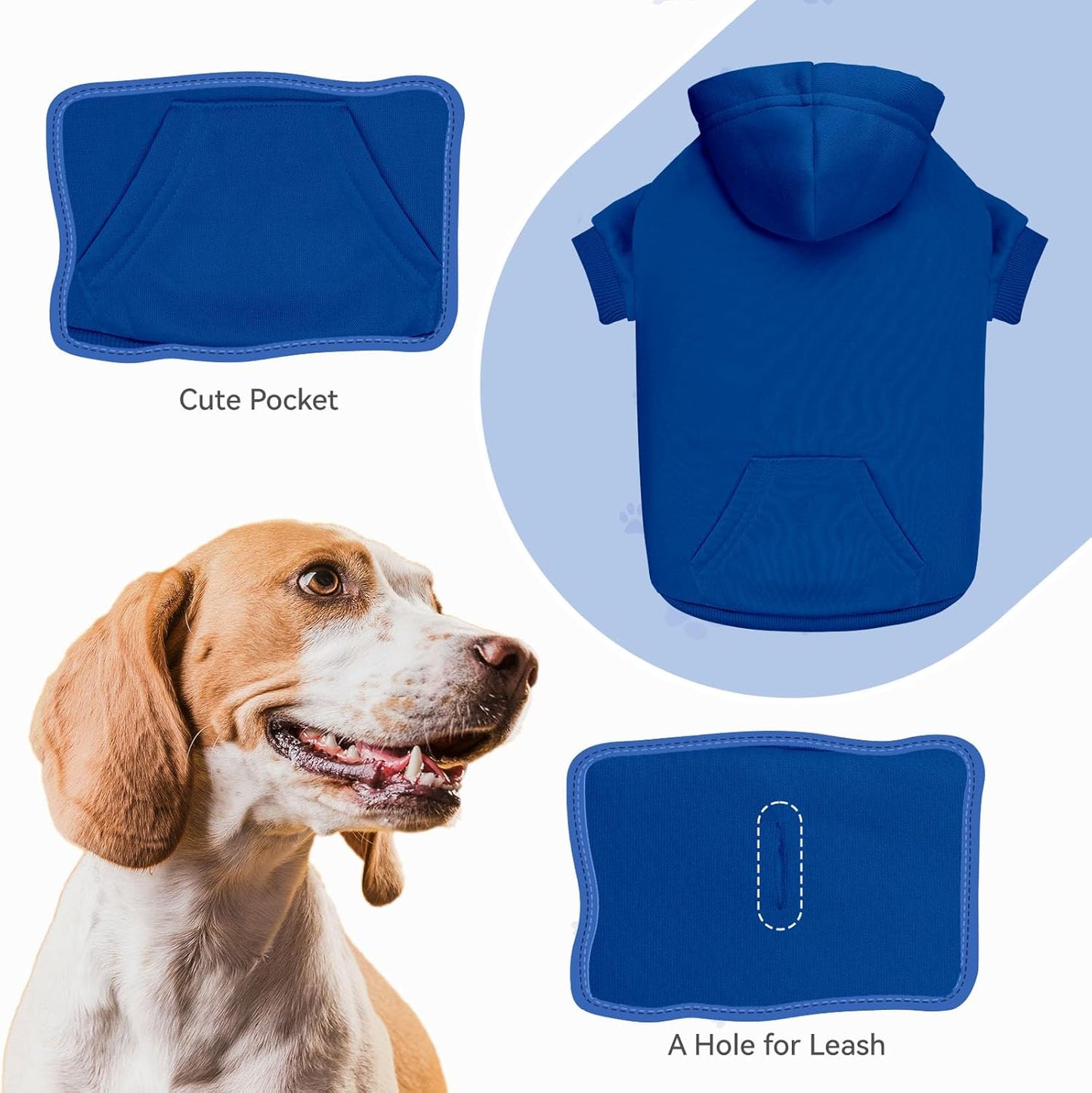 Dog Sweaters for Large Dogs Dog Hoodie Pet Sweater Solid Soft Brushed Fleece Pet Clothes Hoodie Sweatshirt with Pocket(Blue-XL)