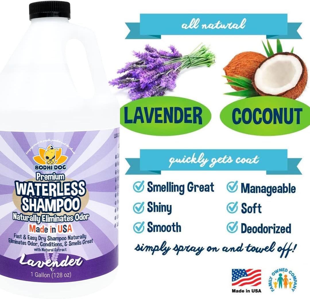 Bodhi Dog Waterless Shampoo - Natural Dry Shampoo for Dogs & Cats - Neutralizes Pet Odor - No Rinse Required - Made of Natural Extracts - Safe for Sensitive Skin - Made in USA - Lavender (1 Gallon)
