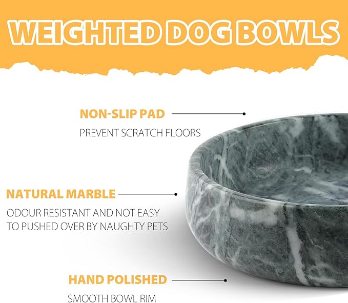 Green Marble Dog Bowl, 6lbs Non-Slip,Non-Tipping Heavy Dogs Food Bowl, Large Dog Dish, Weighted Food and Water Bowls for Large Dogs, Natural Marble, Easy to Clean, Holds 6 Cups